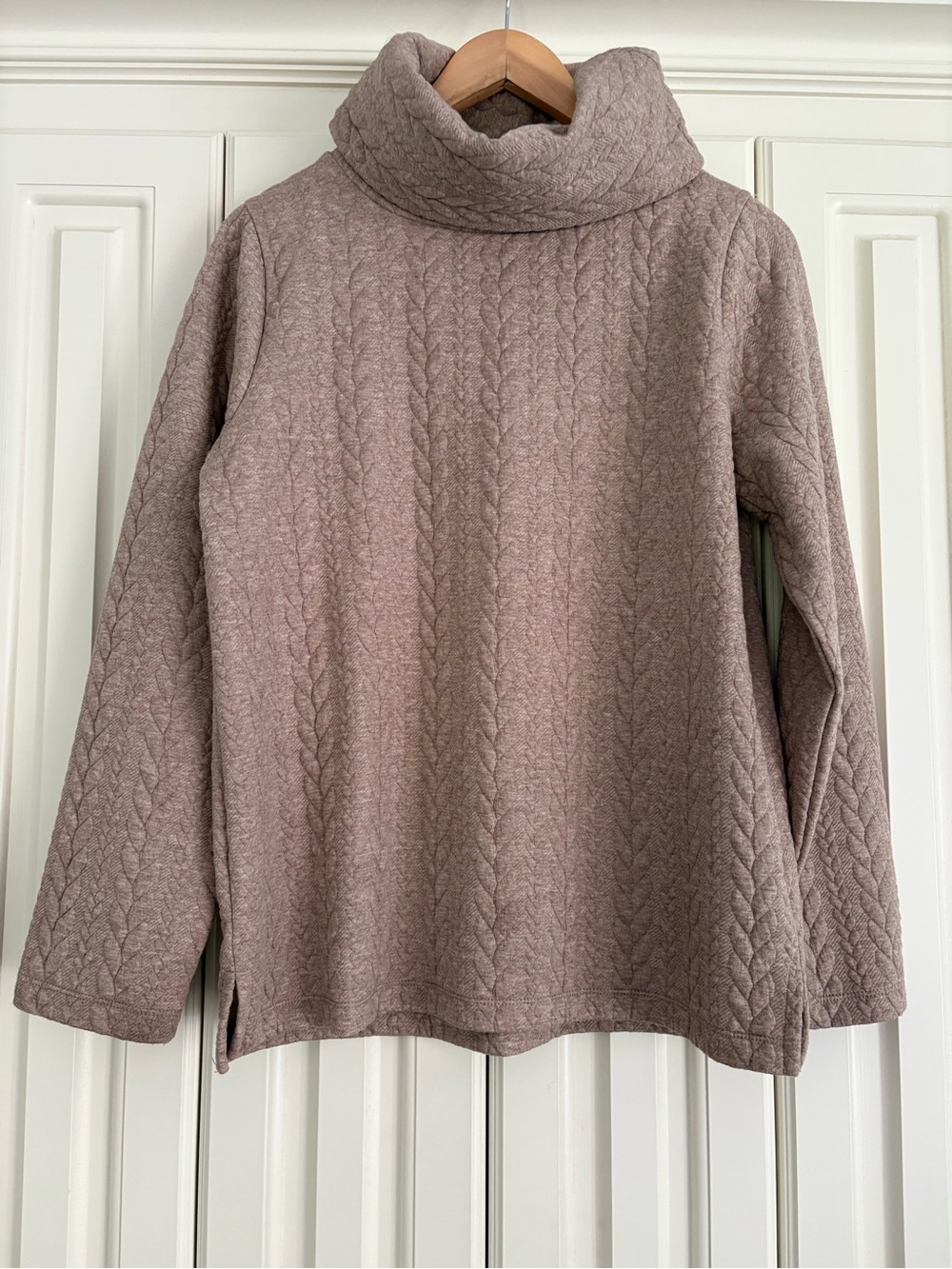 J. Crew Tan Cotton Blend Quilted Cable Cowl Neck Sweater Size Medium Preppy